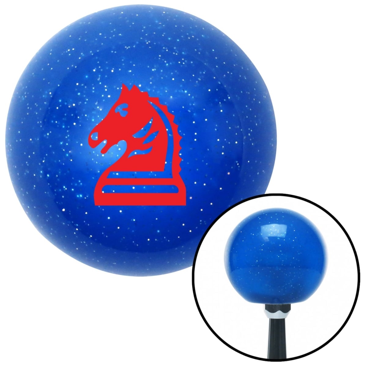 American Shifter 26846 Red Knight Horse Blue Metal Flake Shift Knob with M16 x 1.5 Insert Shifter Auto