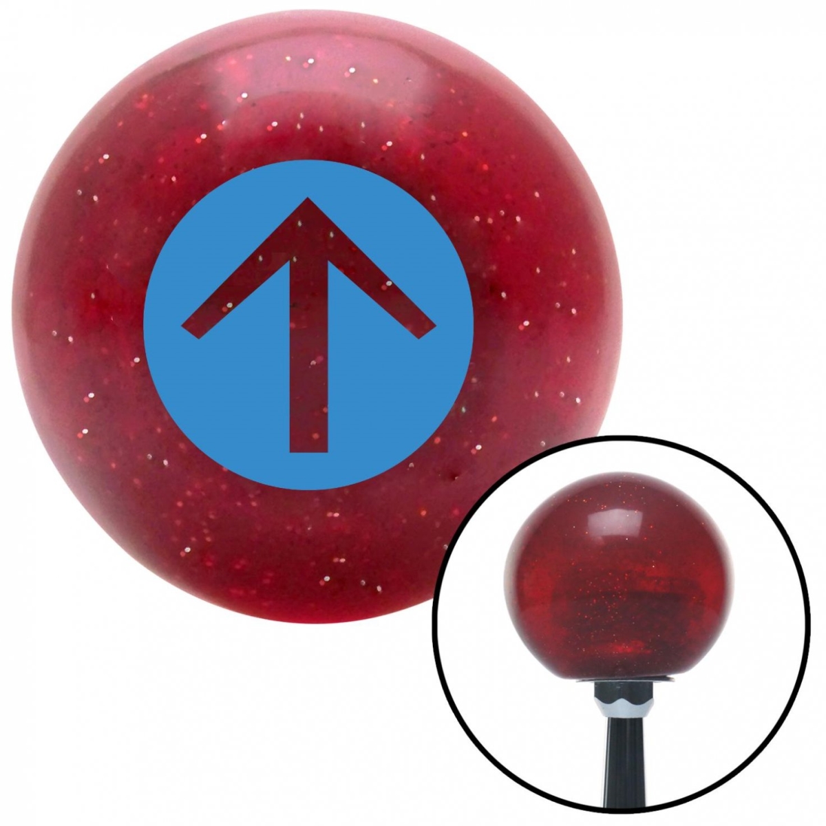 American Shifter 48122 Blue Circle Directional Arrow Up Red Metal Flake Shift Knob with M16 x 1.5 Insert