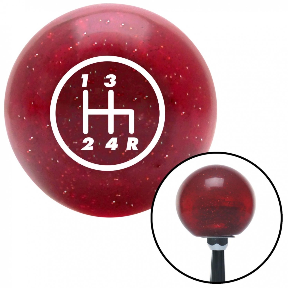 American Shifter 46530 White 4 Speed Shift Pattern - 4RDR Red Metal Flake Shift Knob with M16 x 1.5 Insert