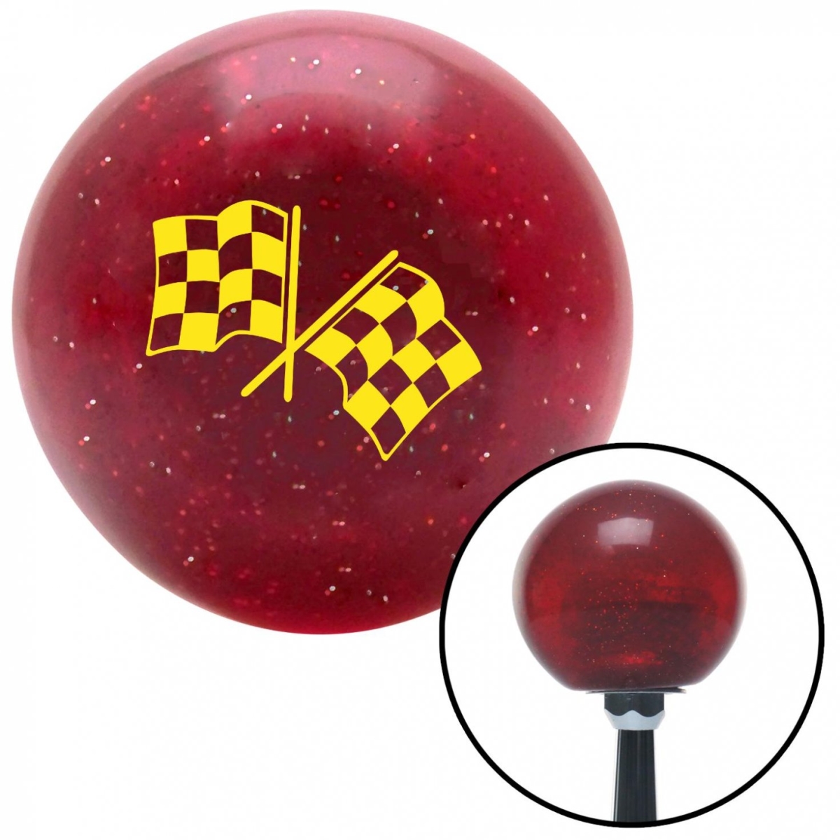 American Shifter 54606 Yellow Checkered Flags Red Metal Flake Shift Knob with M16 x 1.5 Insert Shifter