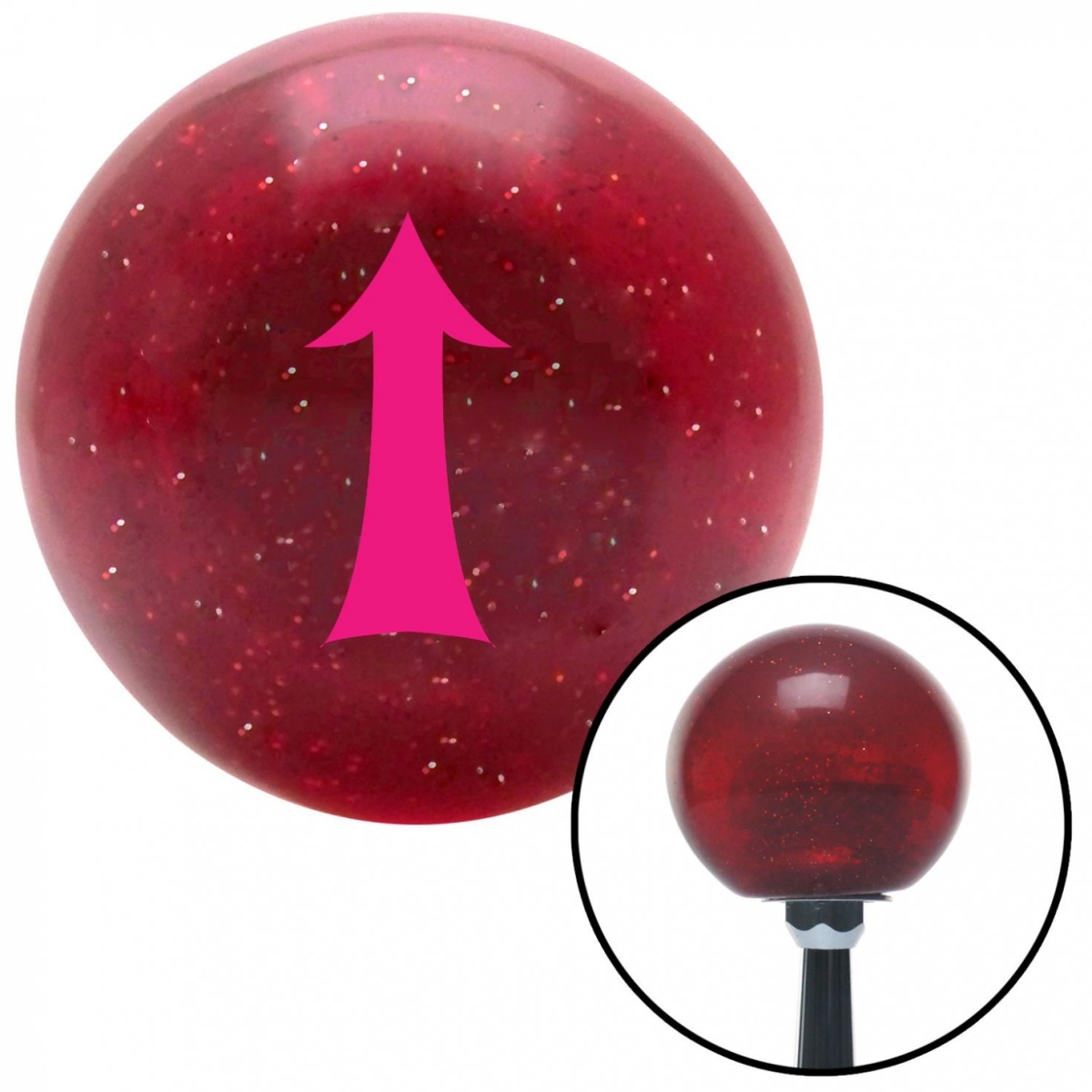 American Shifter 49087 Pink Fancy Solid Directional Arrow Up Red Metal Flake Shift Knob - M16 x 1.5 Insert