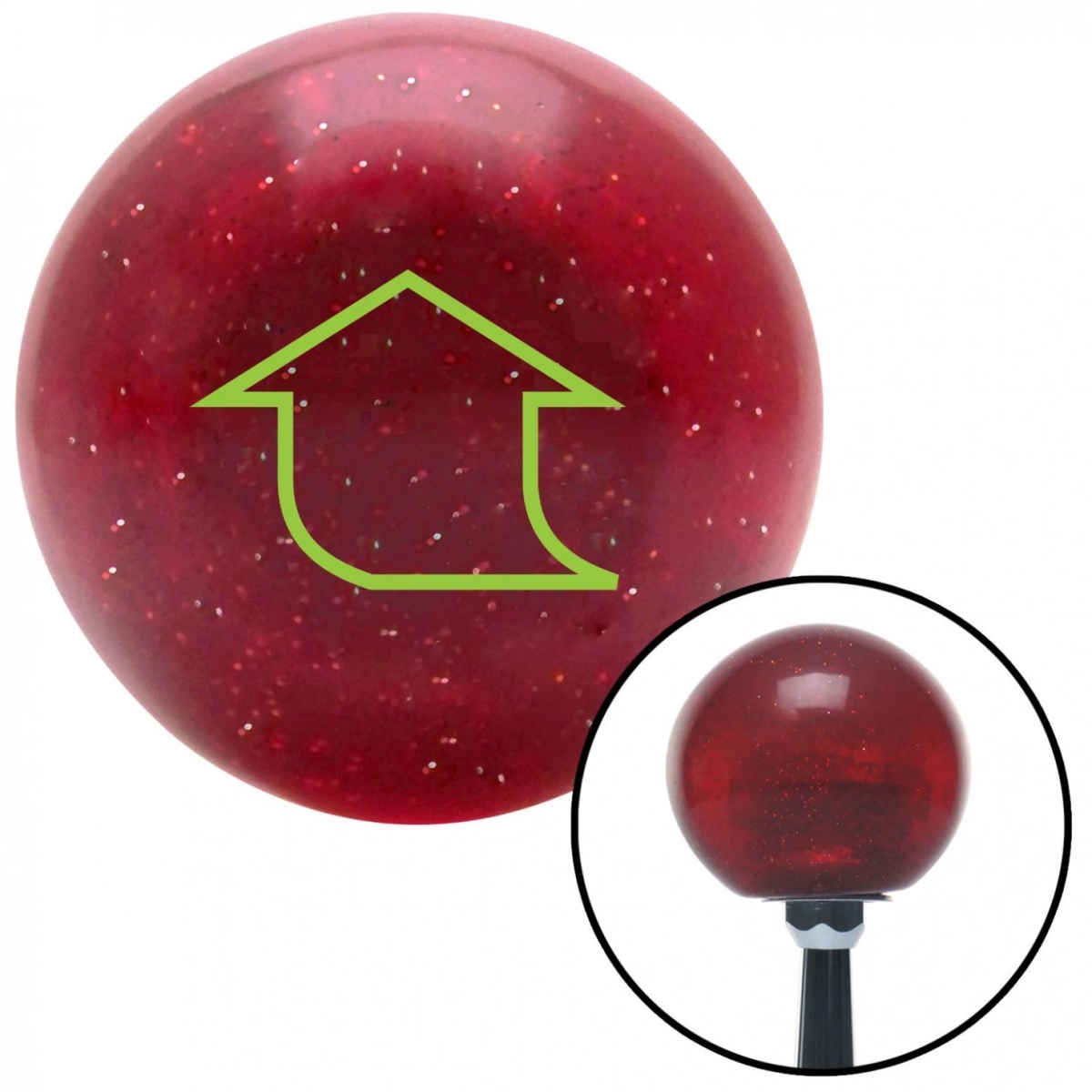 American Shifter 49100 Green Fat Empty Arrow Up Red Metal Flake Shift Knob with M16 x 1.5 Insert Shifter
