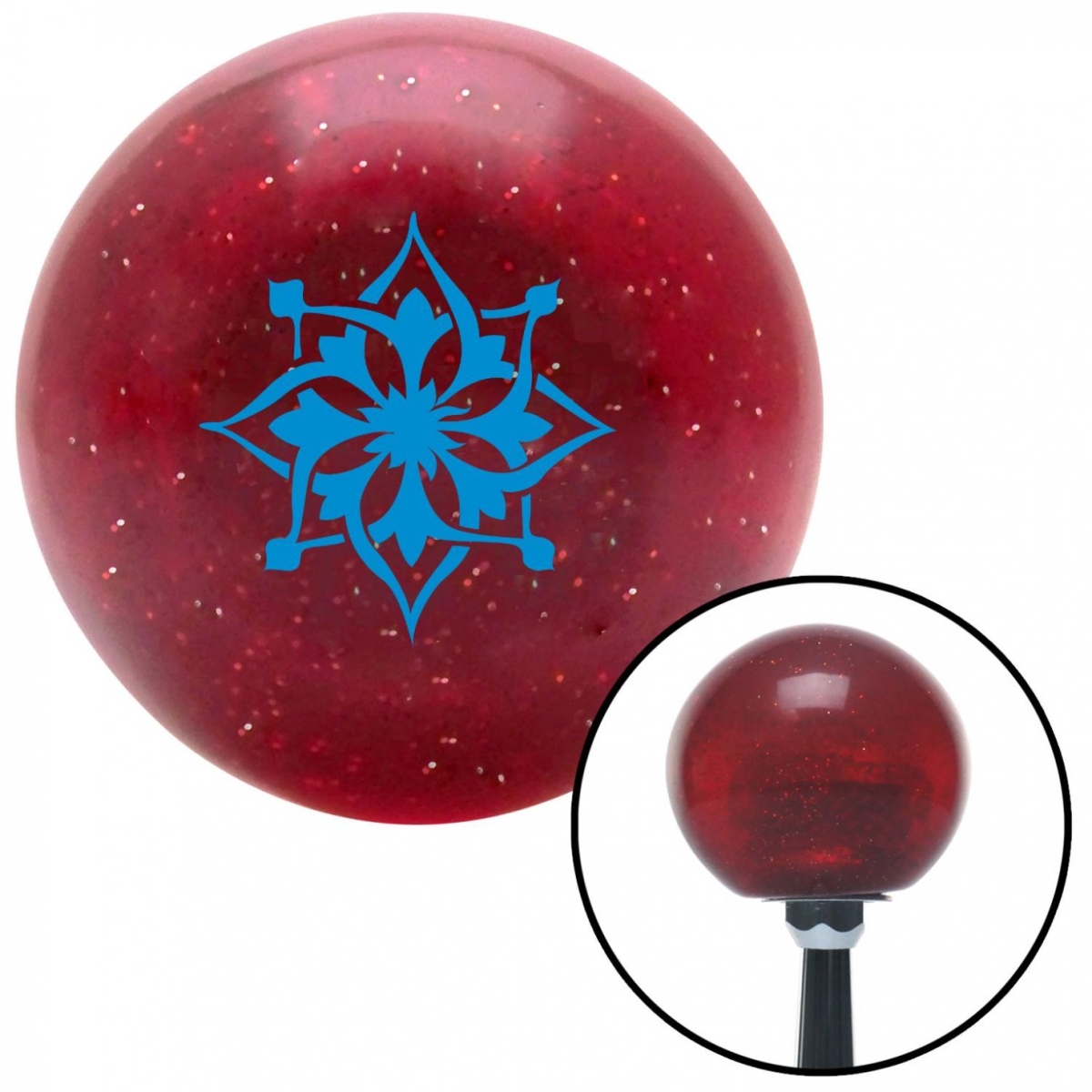 American Shifter 56898 Blue Hawaiian Flower No5 Red Metal Flake Shift Knob with M16 x 15 Insert Shifter
