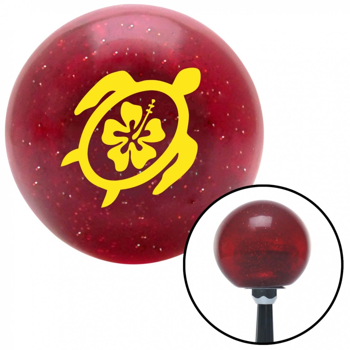 American Shifter 57284 Yellow Turtle with Flower Red Metal Flake Shift Knob with M16 x 1.5 Insert Shifter