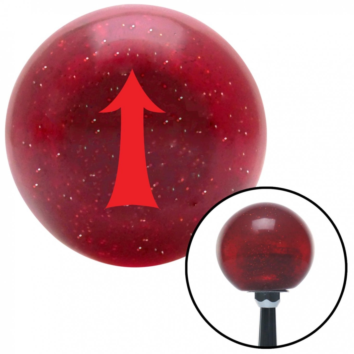 American Shifter 49088 Red Fancy Solid Directional Arrow Up Red Metal Flake Shift Knob - M16 x 1.5 Insert
