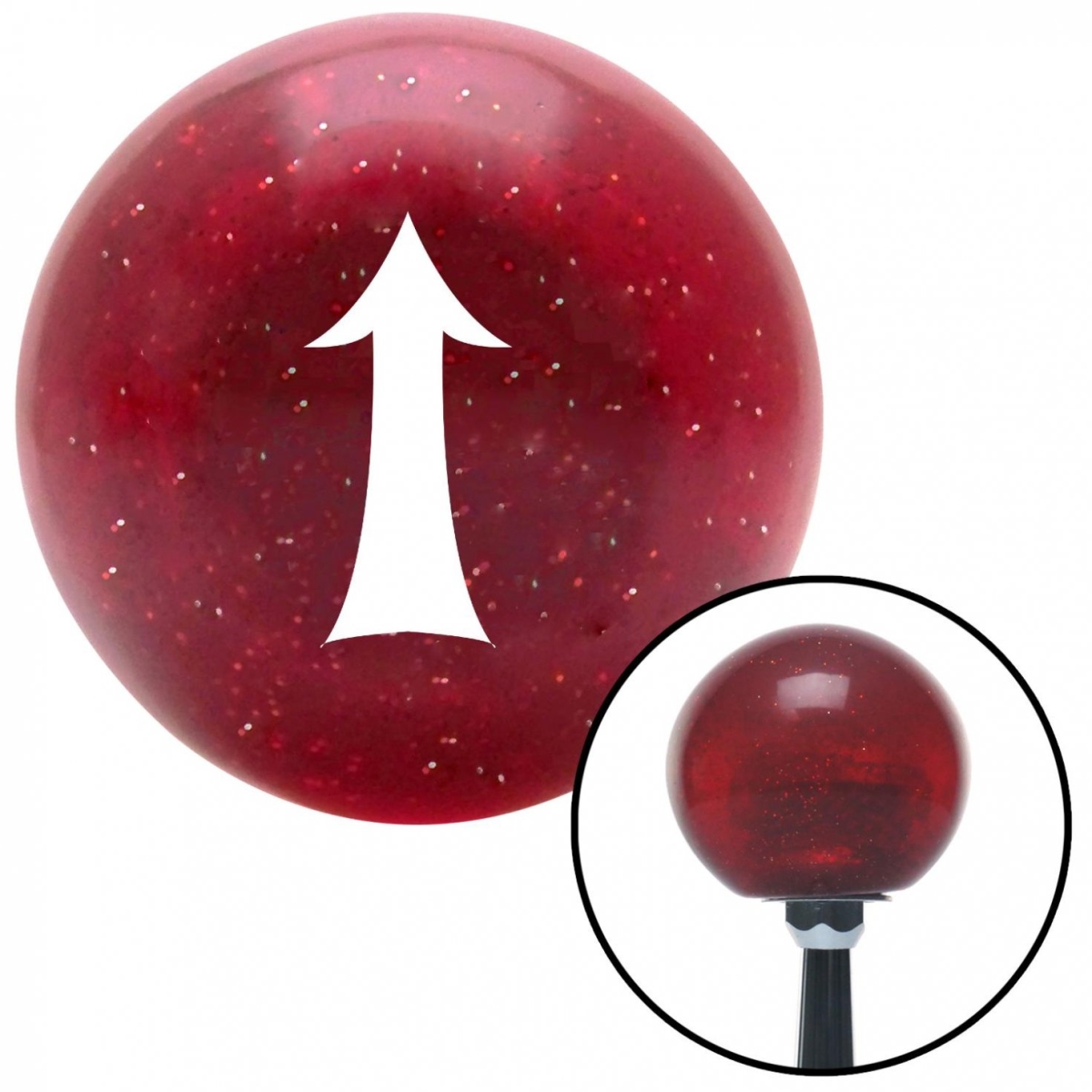 American Shifter 49089 White Fancy Solid Directional Arrow Up Red Metal Flake Shift Knob - M16 x 1.5 Insert