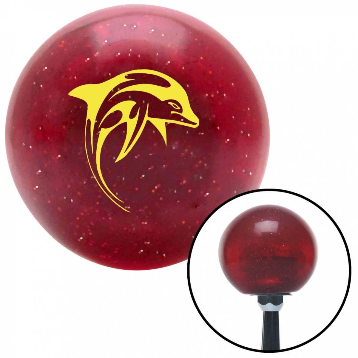 American Shifter 58780 Yellow Dolphin Red Metal Flake Shift Knob with M16 x 1.5 Insert Shifter Auto Manual