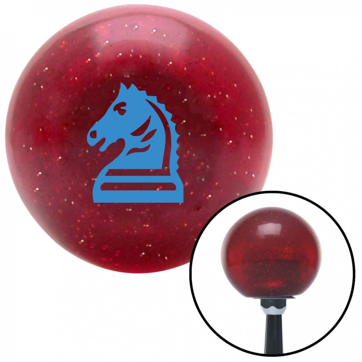 American Shifter 58830 Blue Knight Horse Red Metal Flake Shift Knob with M16 x 1.5 Insert Shifter Auto