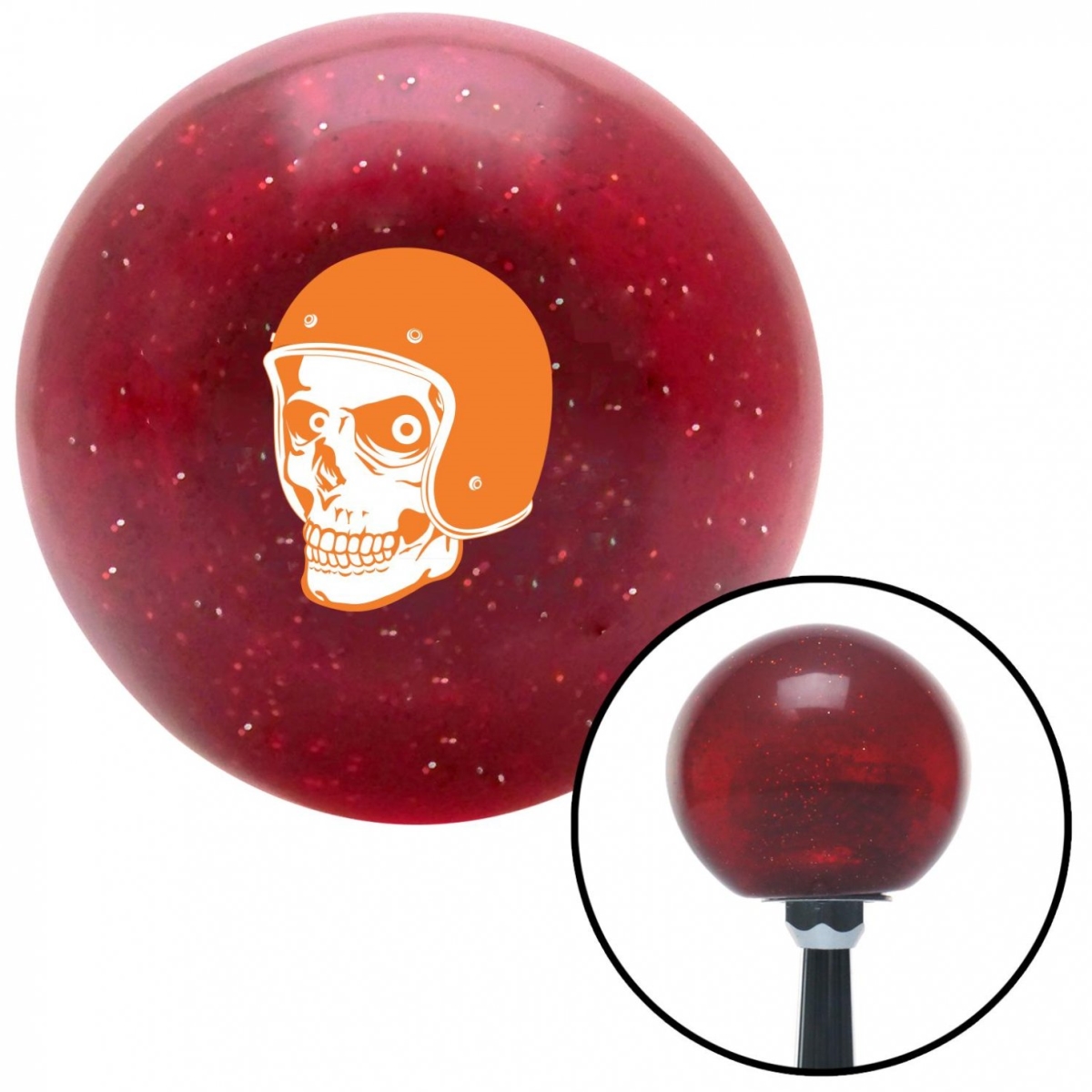 American Shifter 60118 Orange Hellraiser Skull Red Metal Flake Shift Knob with M16 x 1.5 Insert Shifter