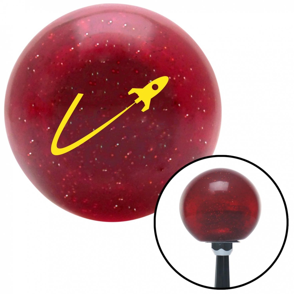 American Shifter 55528 Yellow Rocketship Flying Red Metal Flake Shift Knob with M16 x 1.5 Insert Shifter