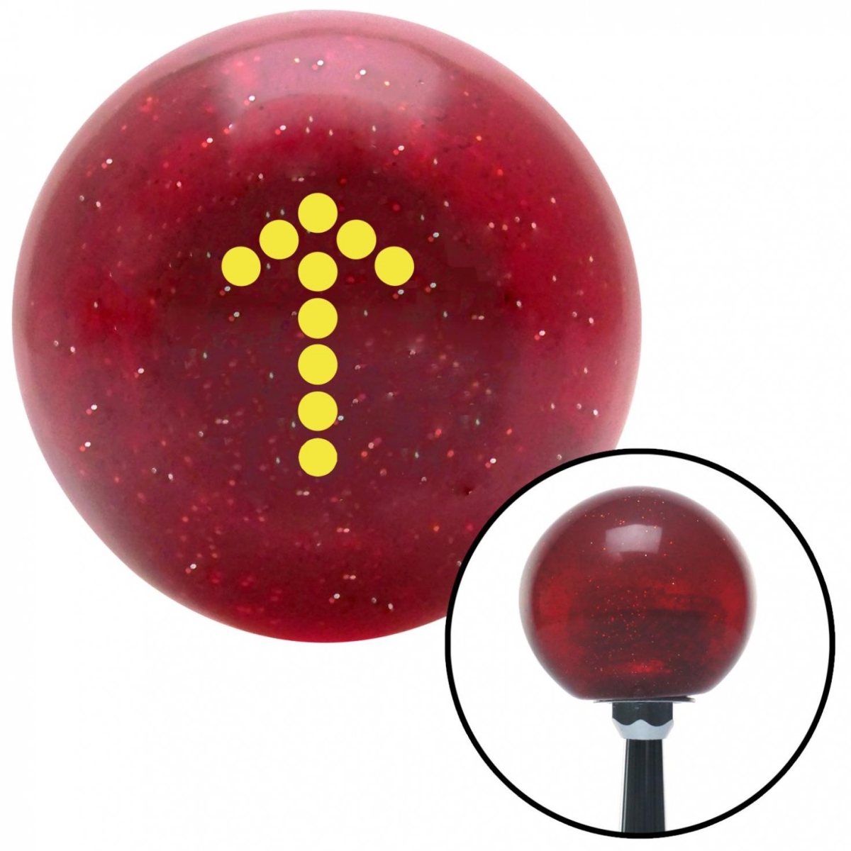 American Shifter 48786 Yellow Dotted Directional Arrow Up Red Metal Flake Shift Knob with M16 x 1.5 Insert