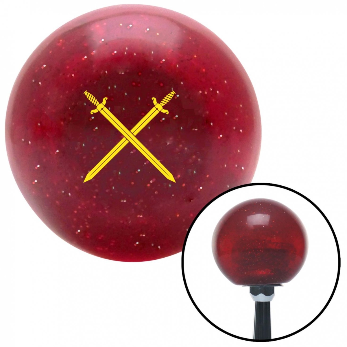 American Shifter 56596 Yellow Knight Swords Red Metal Flake Shift Knob with M16 x 1.5 Insert Shifter Auto