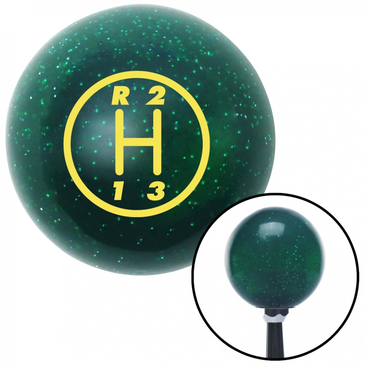 American Shifter 60422 Yellow 3 Speed Shift Pattern - 3RUL Green Metal Flake Shift Knob - M16 x 1.5 Insert