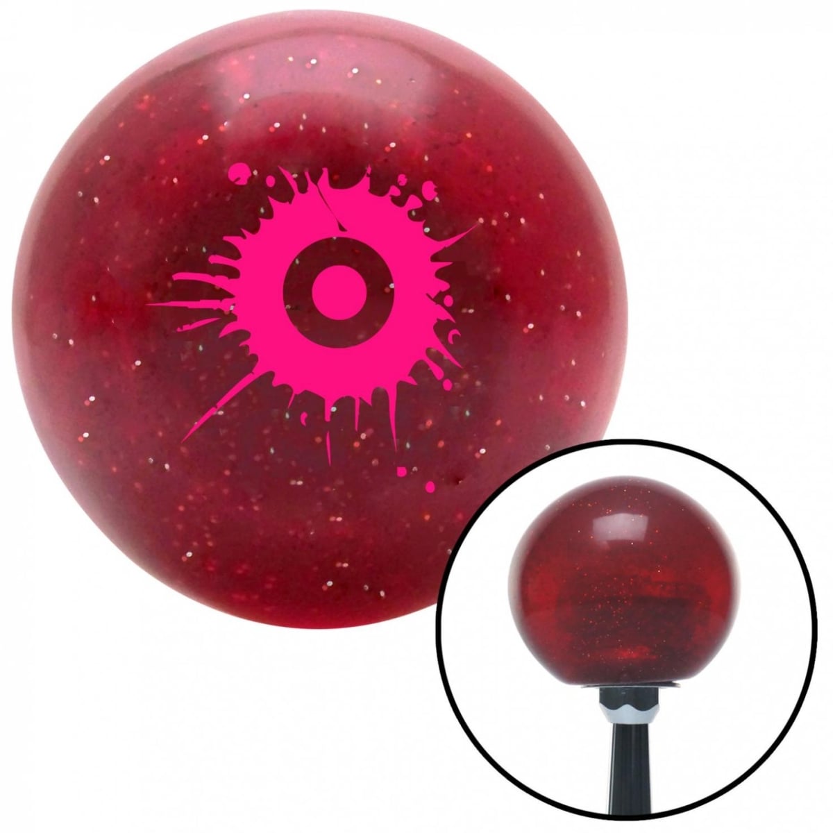 American Shifter 56620 Pink Target with Splatter Red Metal Flake Shift Knob with M16 x 1.5 Insert Shifter
