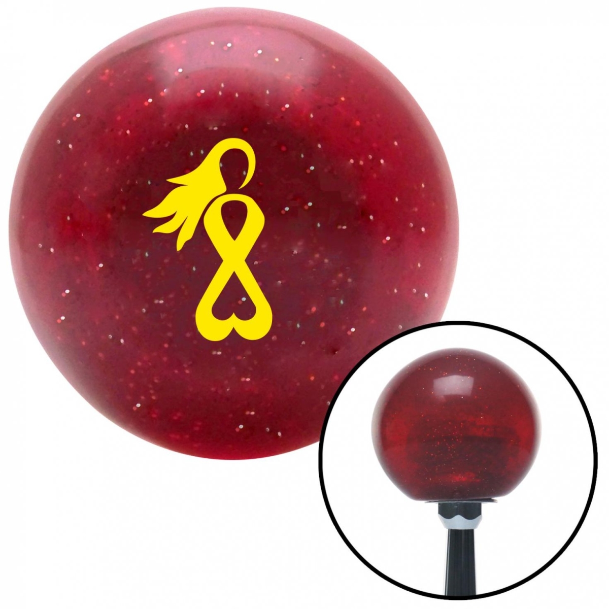 American Shifter 59857 Yellow Breast Cancer Awareness Red Metal Flake Shift Knob with M16 x 1.5 Insert