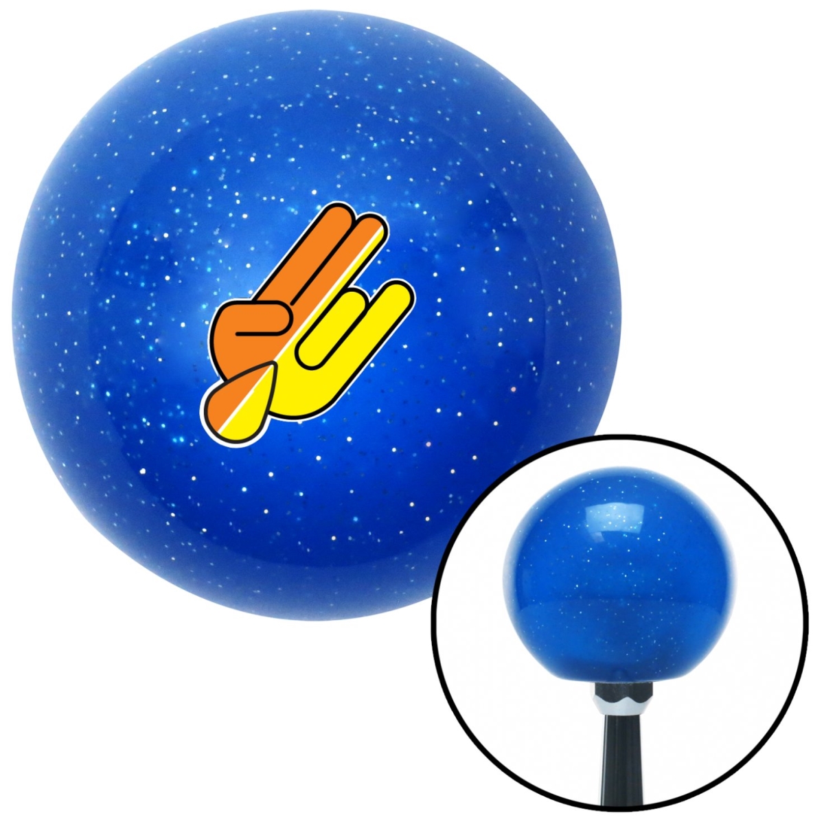 American Shifter 27696 Orange & Yellow Wakaba Leaf Shocker Blue Metal Flake Shift Knob with M16 x 1.5 Insert
