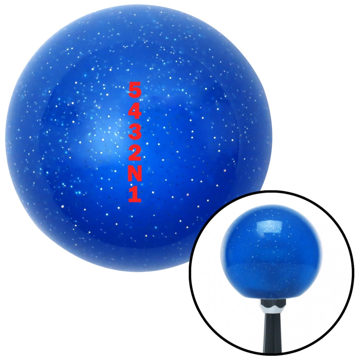 American Shifter 27820 Red 5432N1 Shift Pattern Blue Metal Flake Shift Knob with M16 x 1.5 Insert Shifter