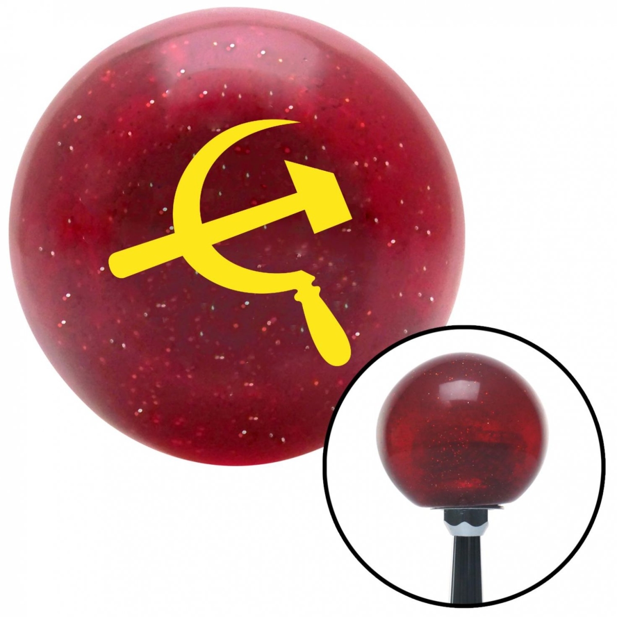 American Shifter 55893 Yellow Hammer & Sickle Red Metal Flake Shift Knob with M16 x 1.5 Insert Shifter