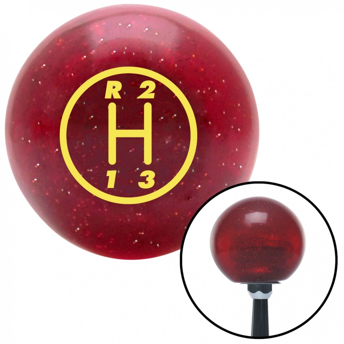American Shifter 58983 Yellow 3 Speed Shift Pattern - 3RUL Red Metal Flake Shift Knob with M16 x 1.5 Insert