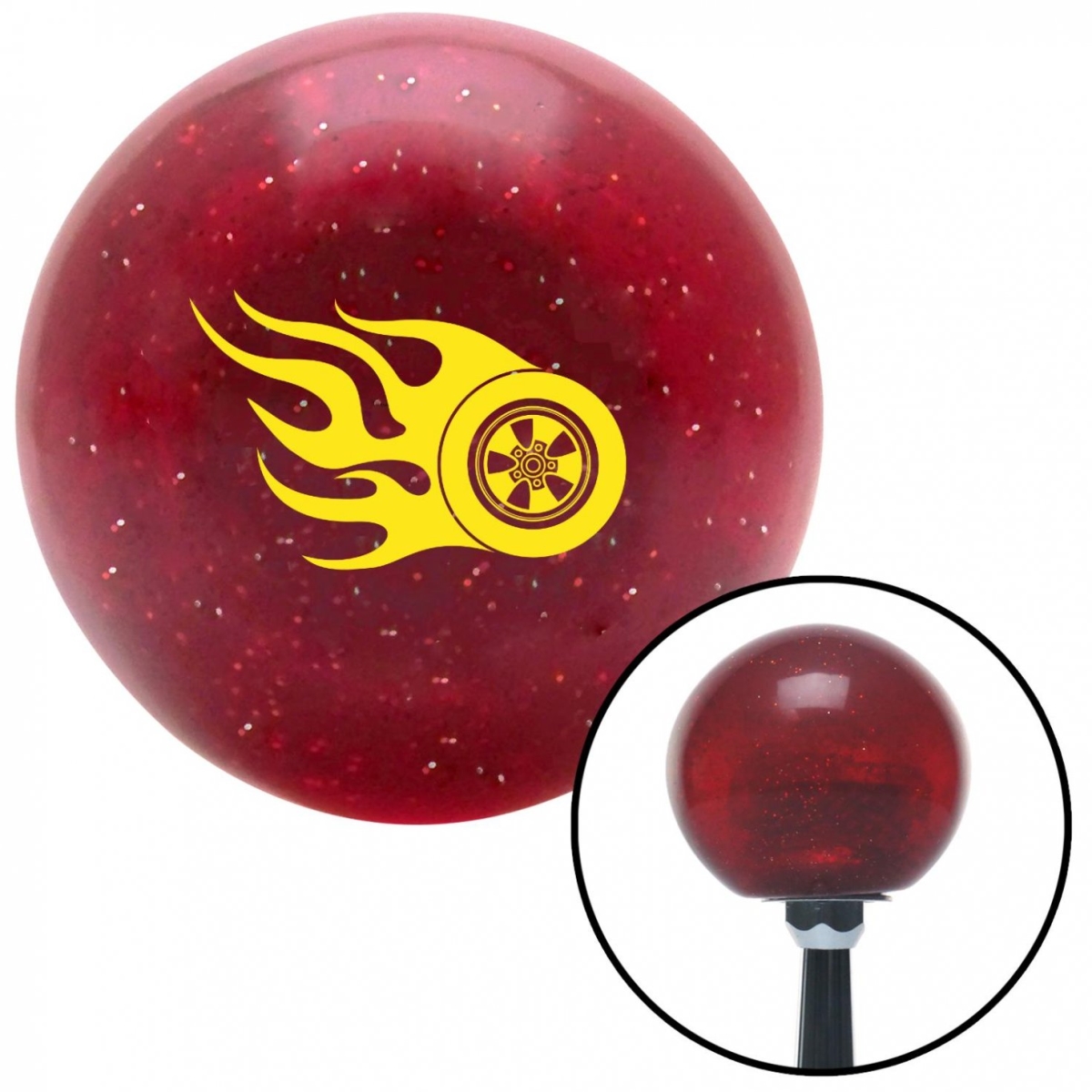 American Shifter 50627 Yellow Flaming Wheel Red Metal Flake Shift Knob with M16 x 1.5 Insert Shifter Auto