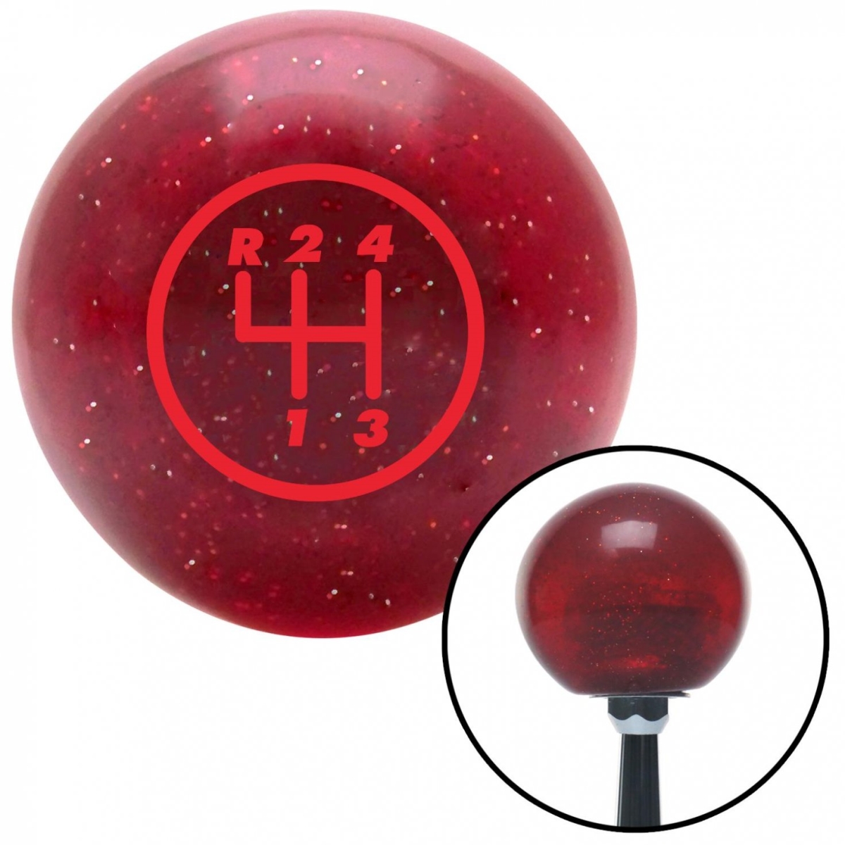 American Shifter 46544 Red 4 Speed Shift Pattern - 4RUL Red Metal Flake Shift Knob with M16 x 1.5 Insert