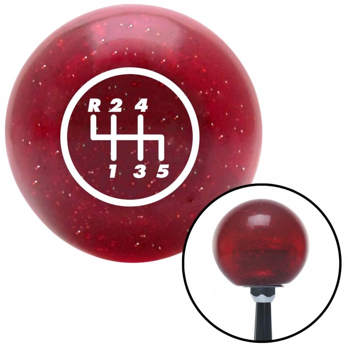 American Shifter 46635 White 5 Speed Shift Pattern - 5RUL Red Metal Flake Shift Knob with M16 x 1.5 Insert