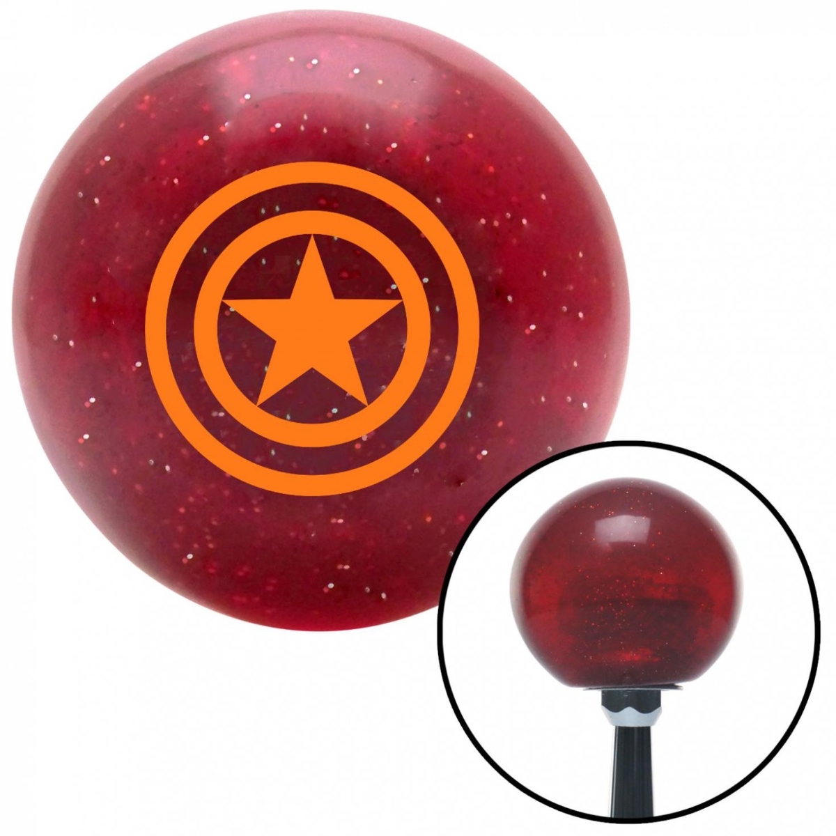 American Shifter 54657 Orange Outlined Star Red Metal Flake Shift Knob with M16 x 1.5 Insert Shifter Auto