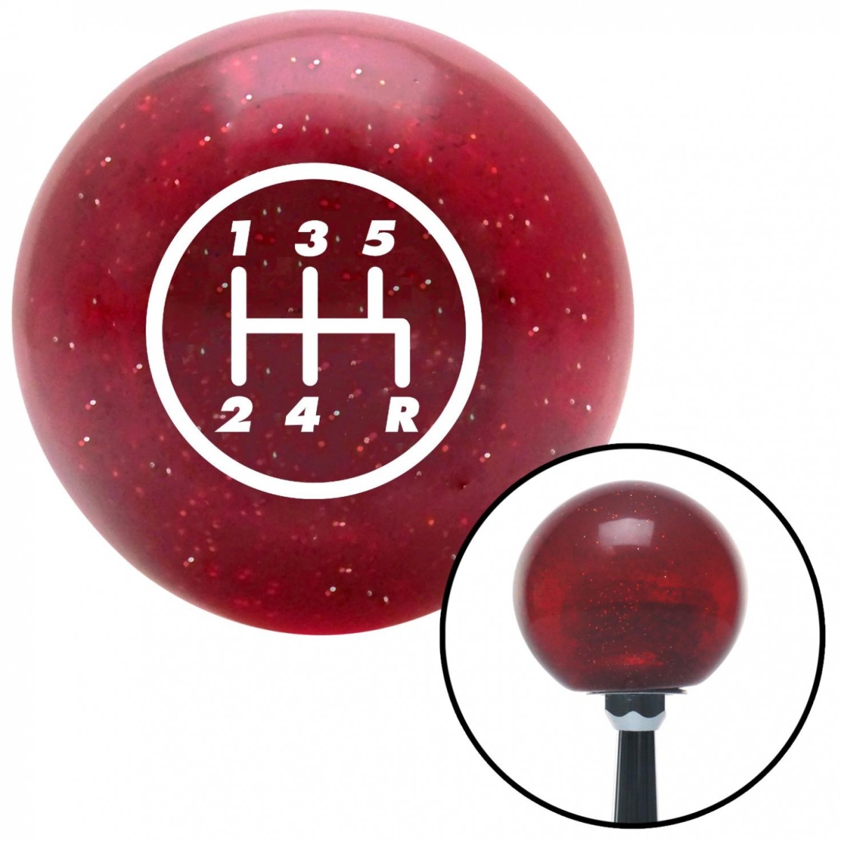 American Shifter 46626 White 5 Speed Shift Pattern - 5RDR Red Metal Flake Shift Knob with M16 x 1.5 Insert
