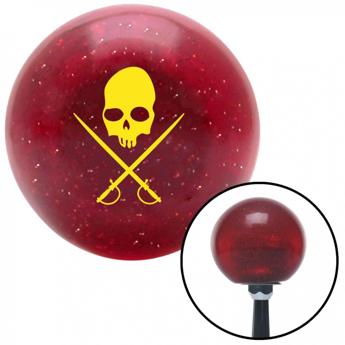American Shifter 55328 Yellow Skull & Swords Red Metal Flake Shift Knob with M16 x 1.5 Insert Shifter Auto