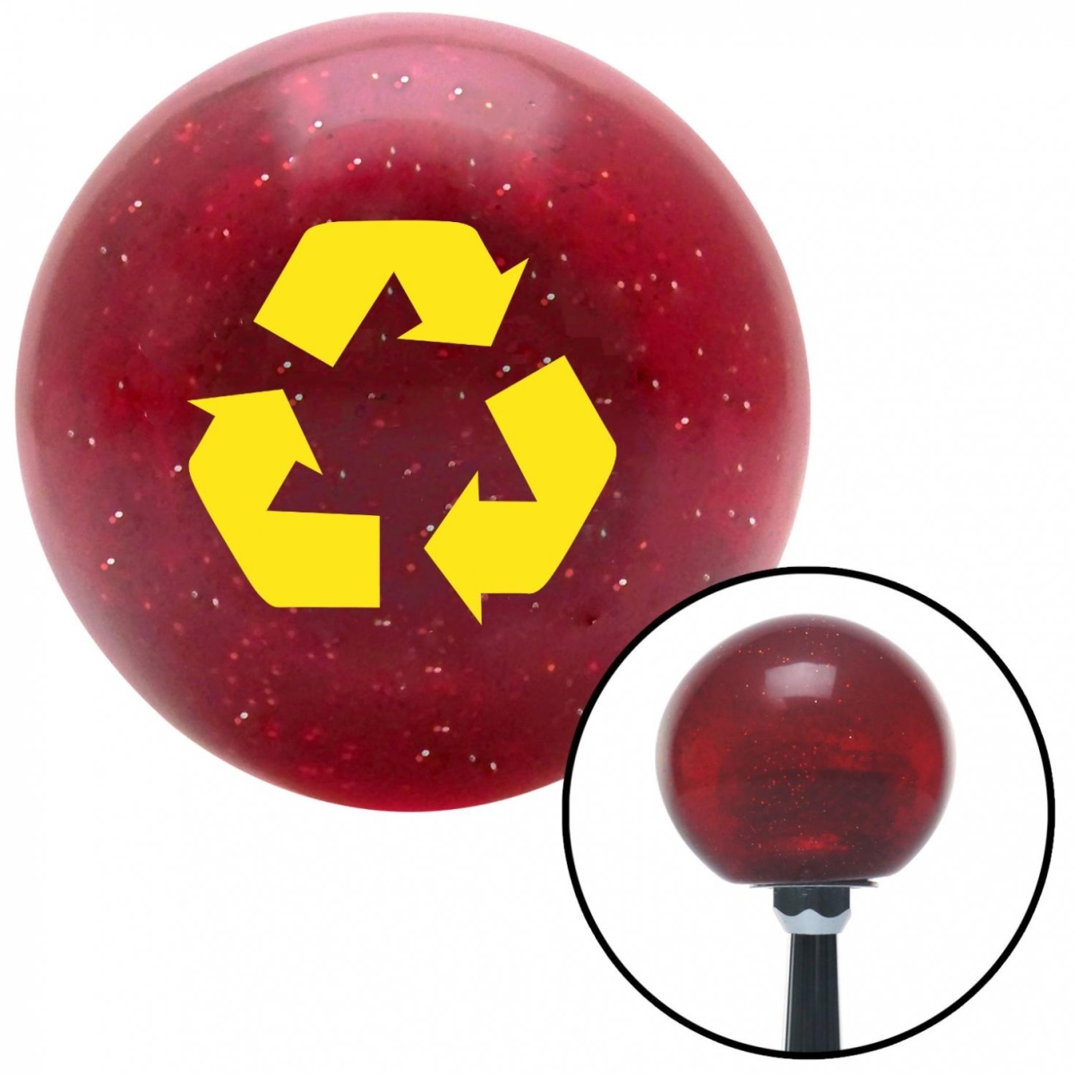 American Shifter 56048 Yellow Recycle Red Metal Flake Shift Knob with M16 x 1.5 Insert Shifter Auto Manual