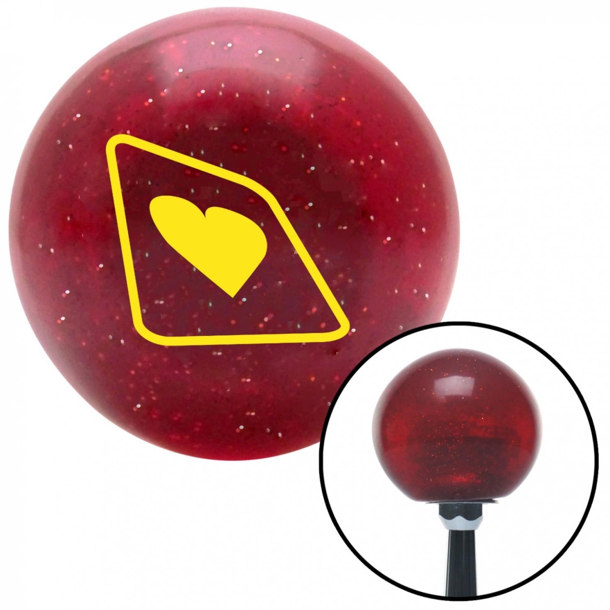 American Shifter 50273 Yellow Heart on a Card Red Metal Flake Shift Knob with M16 x 1.5 Insert Shifter