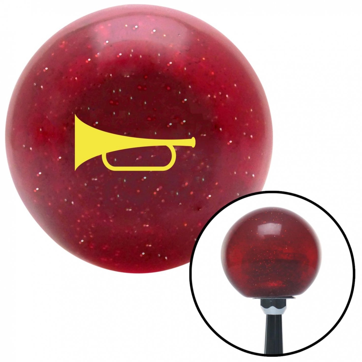 American Shifter 50369 Yellow Horn Trumpet Red Metal Flake Shift Knob with M16 x 1.5 Insert Shifter Auto