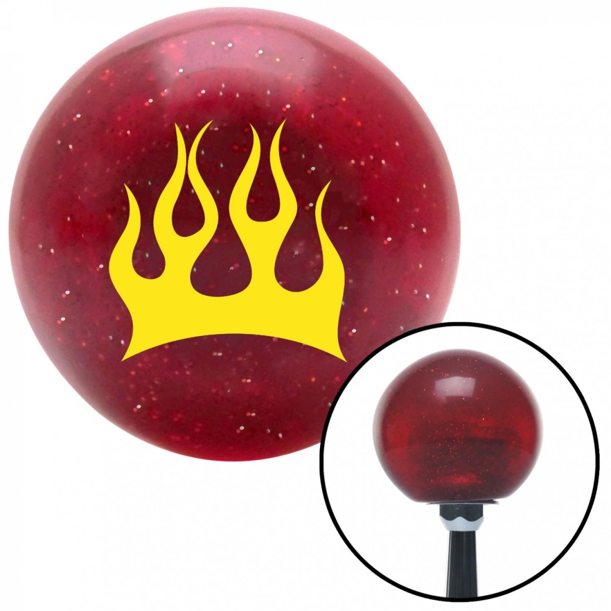 American Shifter 50619 Yellow Crescent Flames Red Metal Flake Shift Knob with M16 x 1.5 Insert Shifter