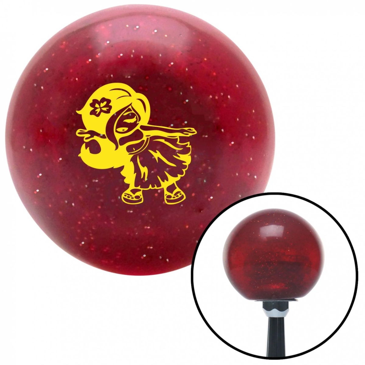 American Shifter 57039 Yellow Anime Hula Girl Red Metal Flake Shift Knob with M16 x 1.5 Insert Shifter