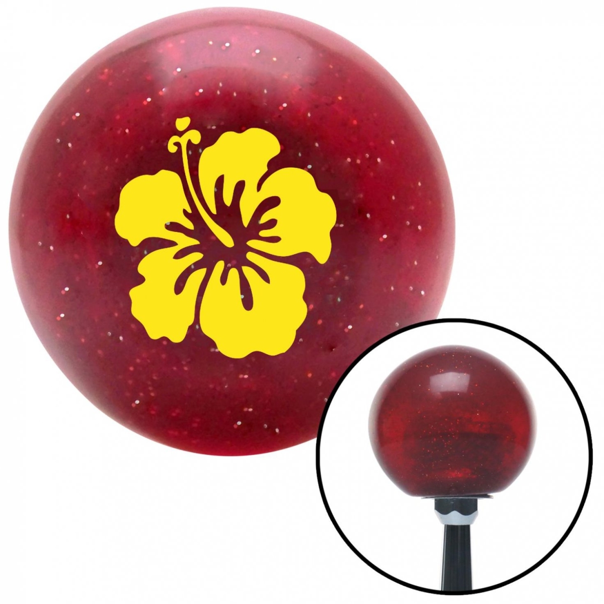 American Shifter 56968 Yellow Hawaiian Flower No.9 Red Metal Flake Shift Knob with M16 x 1.5 Insert Shifter