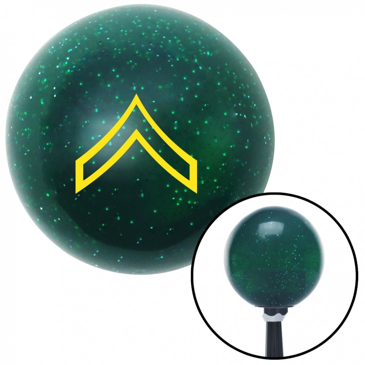 American Shifter 60179 Yellow 01 Private First Class Green Metal Flake Shift Knob with M16 x 1.5 Insert