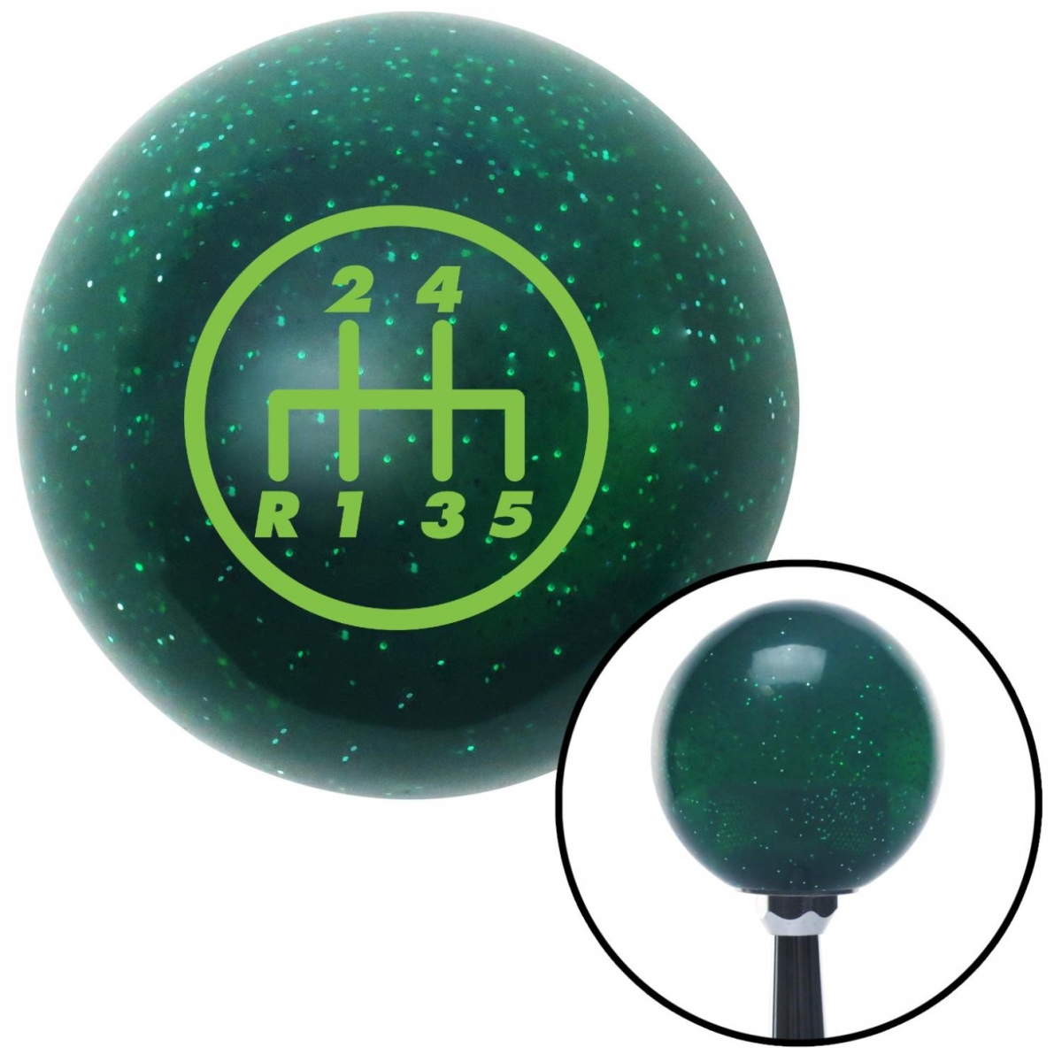 American Shifter 60552 Green 5 Speed Shift Pattern - 5DR-RDL Green Metal Flake Shift Knob - M16 x 1.5 Insert Auto