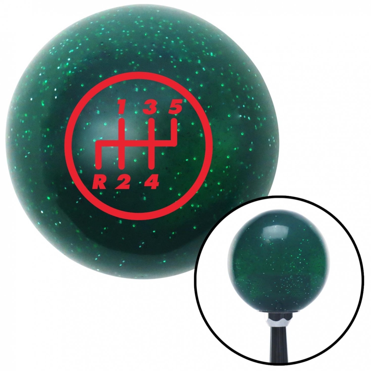 American Shifter 60564 Red 5 Speed Shift Pattern - 5RDL Green Metal Flake Shift Knob with M16 x 1.5 Insert