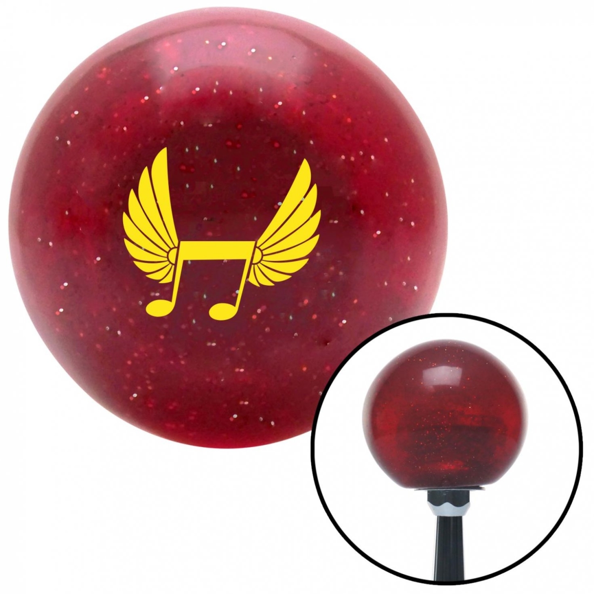 American Shifter 53805 Yellow Musical Note with Wings Red Metal Flake Shift Knob with M16 x 1.5 Insert Auto