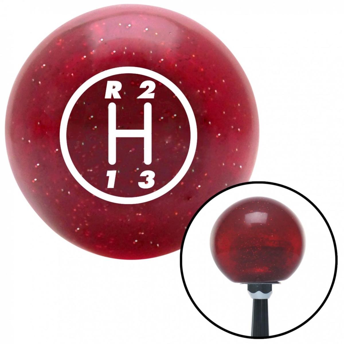 American Shifter 58982 White 3 Speed Shift Pattern - 3RUL Red Metal Flake Shift Knob with M16 x 1.5 Insert