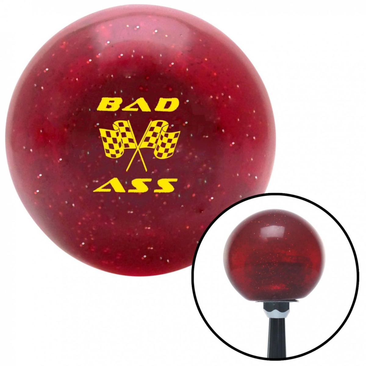 American Shifter 59841 Yellow Bad Ass Flags Red Metal Flake Shift Knob with M16 x 1.5 Insert Shifter Auto