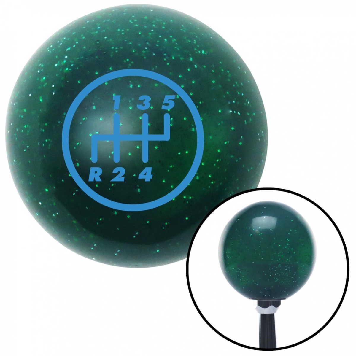 American Shifter 60559 Blue 5 Speed Shift Pattern - 5RDL Green Metal Flake Shift Knob with M16 x 1.5 Insert
