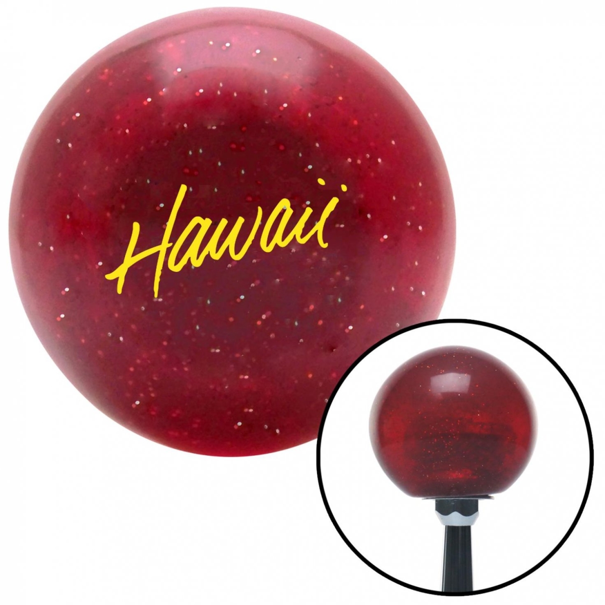 American Shifter 57215 Yellow Hawaii Text Red Metal Flake Shift Knob with M16 x 1.5 Insert Shifter Auto