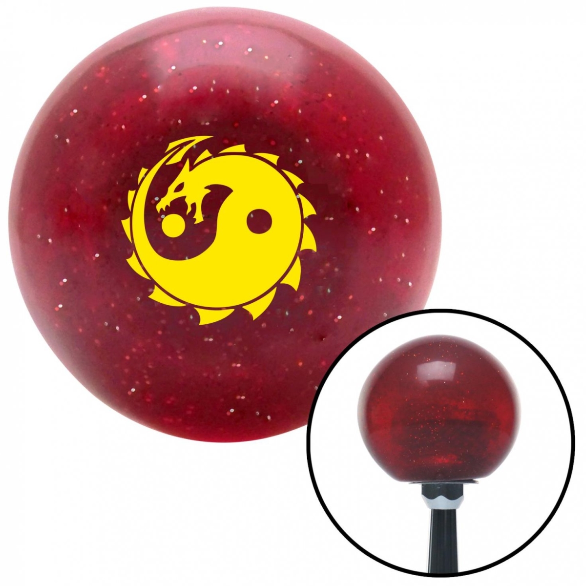 American Shifter 59985 Yellow Yin Yang Dragon Red Metal Flake Shift Knob with M16 x 1.5 Insert Shifter