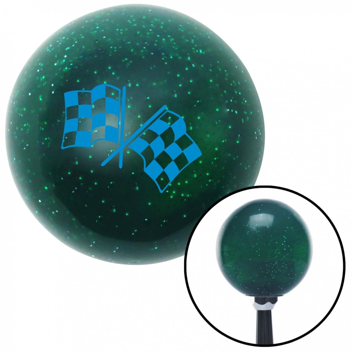 American Shifter 60320 Blue 2 Checkered Race Flags Green Metal Flake Shift Knob with M16 x 1.5 Insert Auto