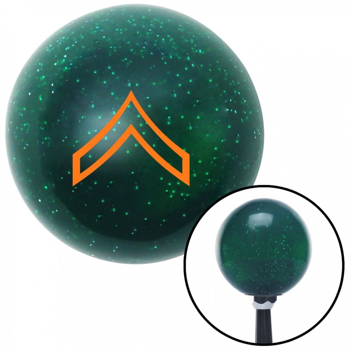 American Shifter 60175 Orange 01 Private First Class Green Metal Flake Shift Knob with M16 x 1.5 Insert