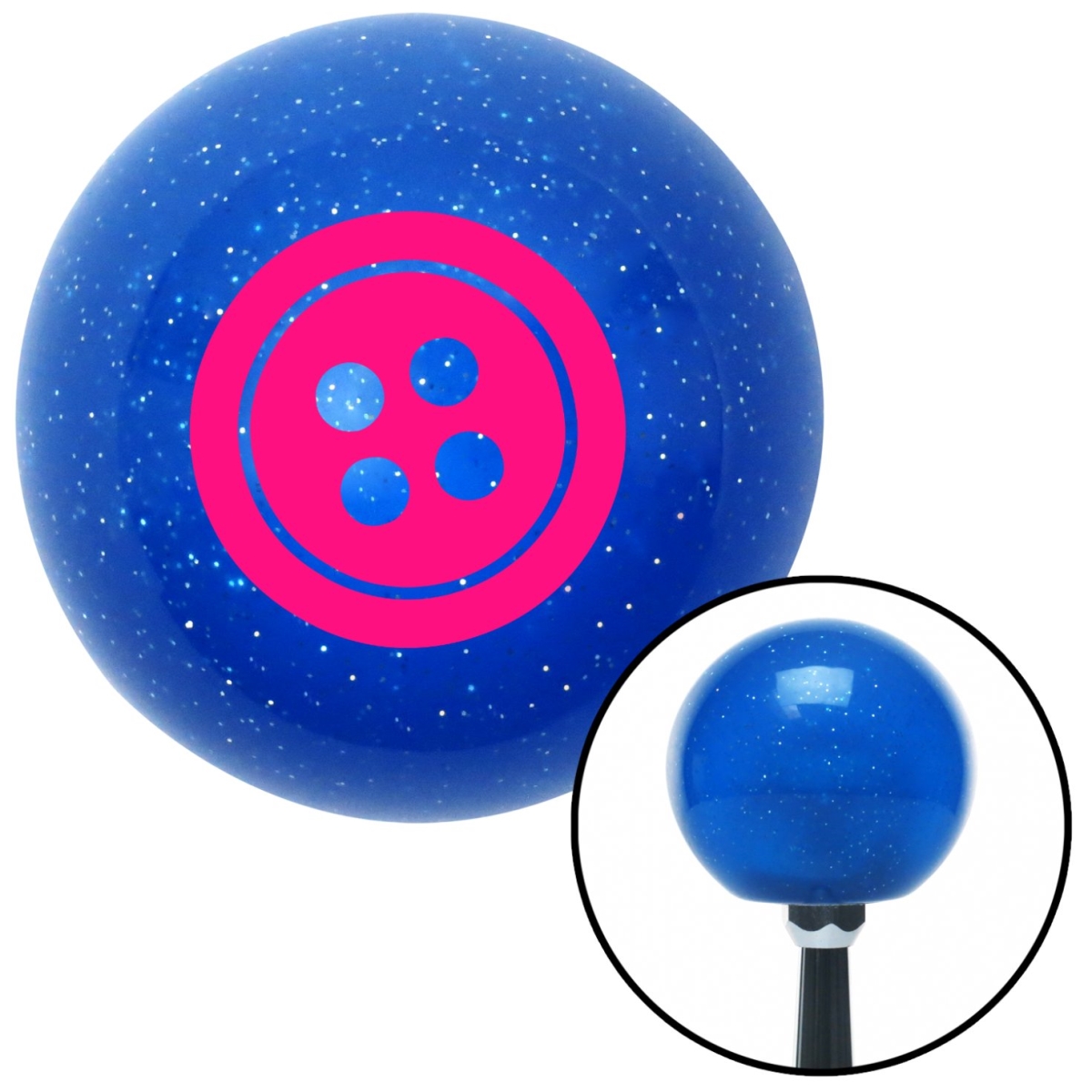 American Shifter 23549 Pink Four Hole Button Blue Metal Flake Shift Knob with M16 x 1.5 Insert Shifter