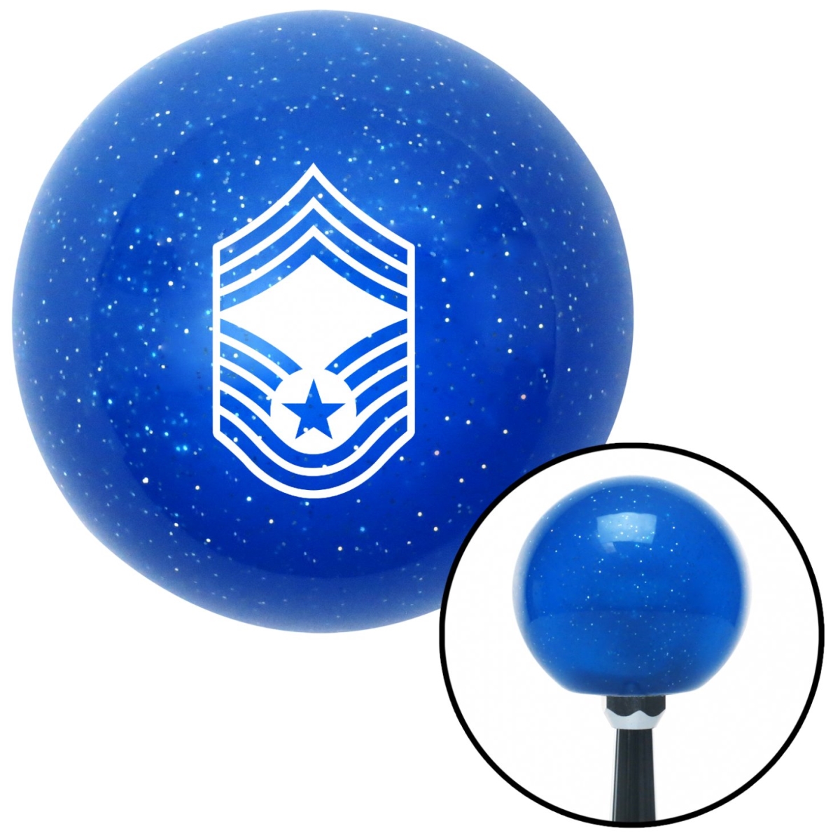 American Shifter 24522 White Chief Master Sergeant Blue Metal Flake Shift Knob with M16 x 1.5 Insert Auto