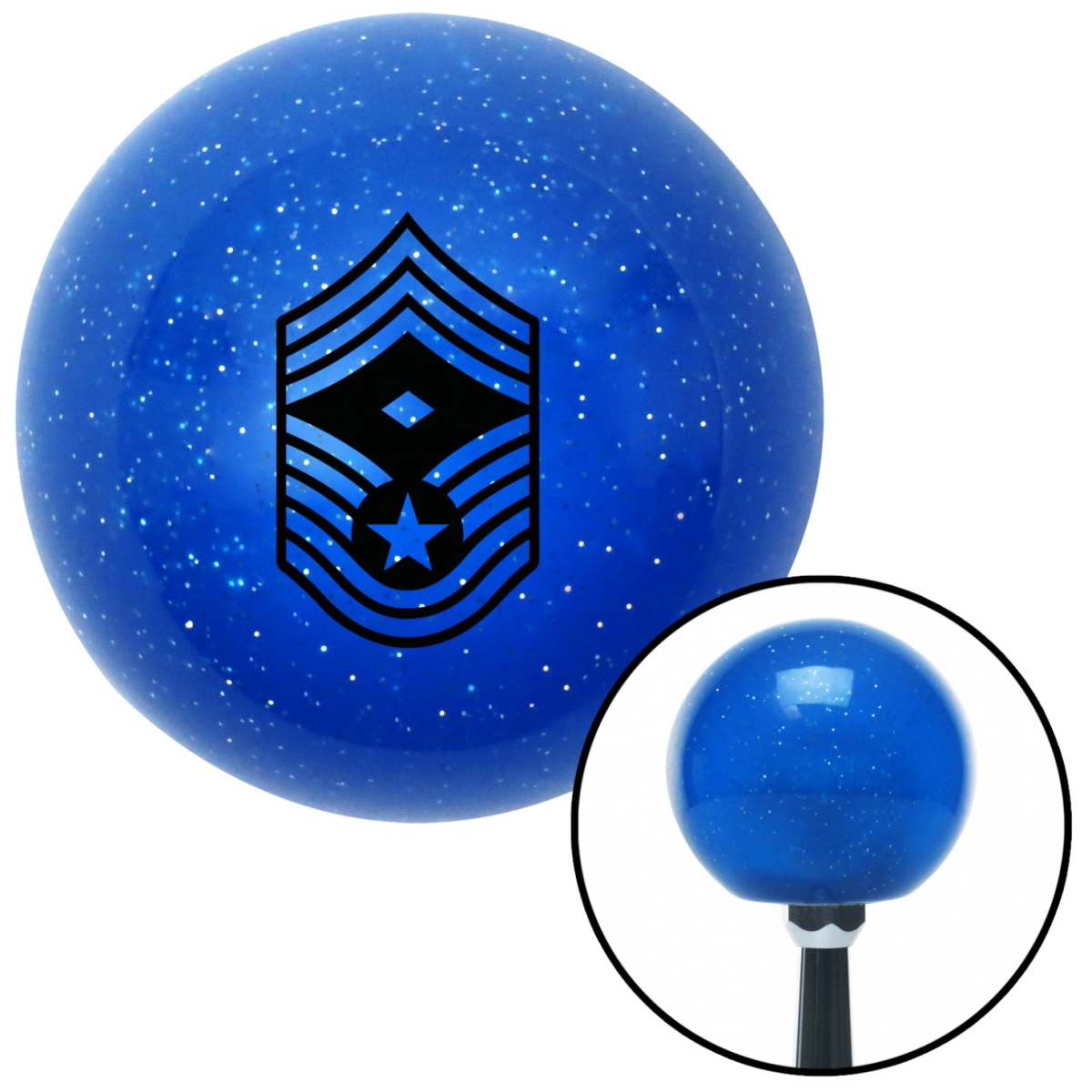 American Shifter 24524 Black Chief Master Sergeant First Sergeant Blue Metal Flake Shift Knob - M16 x 1.5 Insert