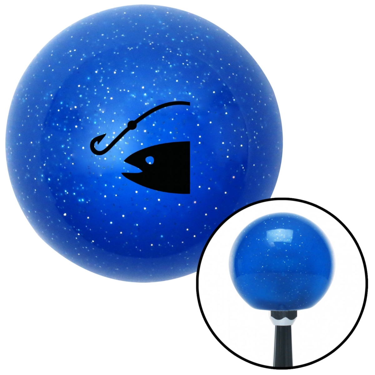 American Shifter 25816 Black Fish & Hook Blue Metal Flake Shift Knob with M16 x 1.5 Insert Shifter Auto